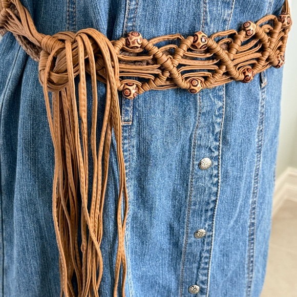 None Accessories - Vintage  Leather Braided fringe Tan Leather Belt western Boho